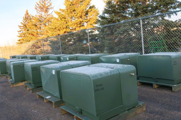 A thin layer of frost covers a recent delivery of transformers