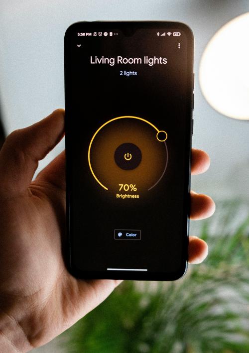 Image of a smart lighting app on a mobile phone