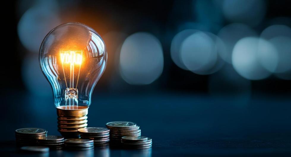 Light bulb surrounded by coins